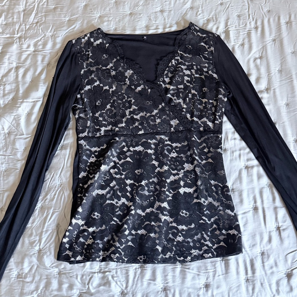 Elegant Black and Ivory Lace Women's Top